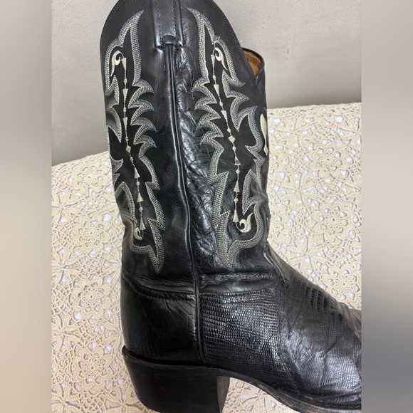 Tony Lama Vintage Black Lizard Cowboy Boots Men's 12 D made in the USA - Picture 11 of 16
